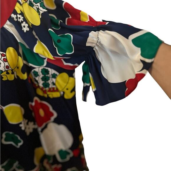 Voom Joy Han Floral Elephant Print Silk Art to Wear Shirt Dress Flared, XS - Picture 5 of 10